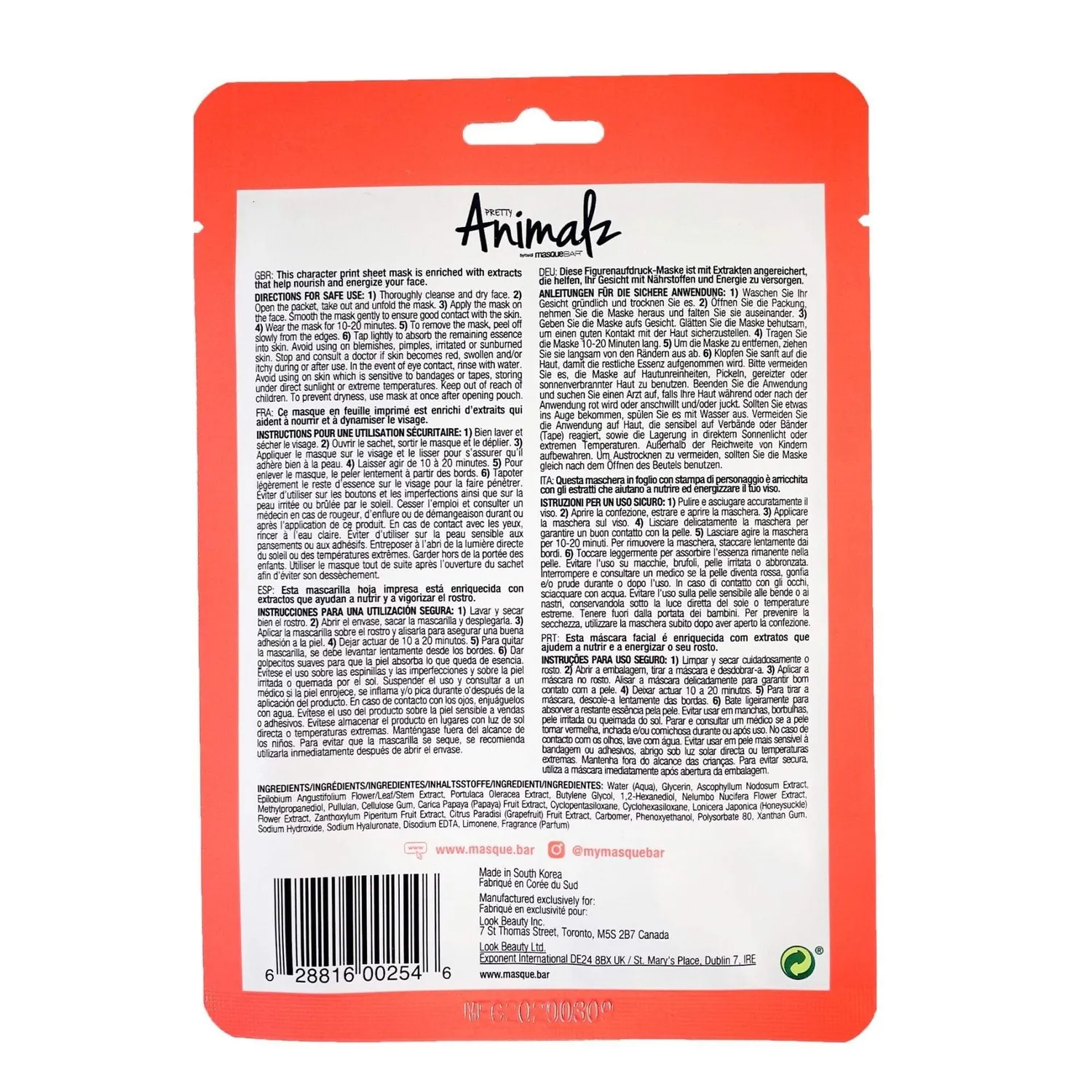 Masque Bar Pretty Animalz Beagle Maschera Viso Pompelmo