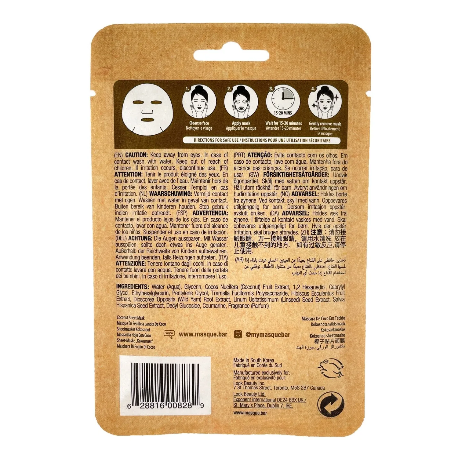MasqueBar Naturals Coconut maschera viso cocco idratante