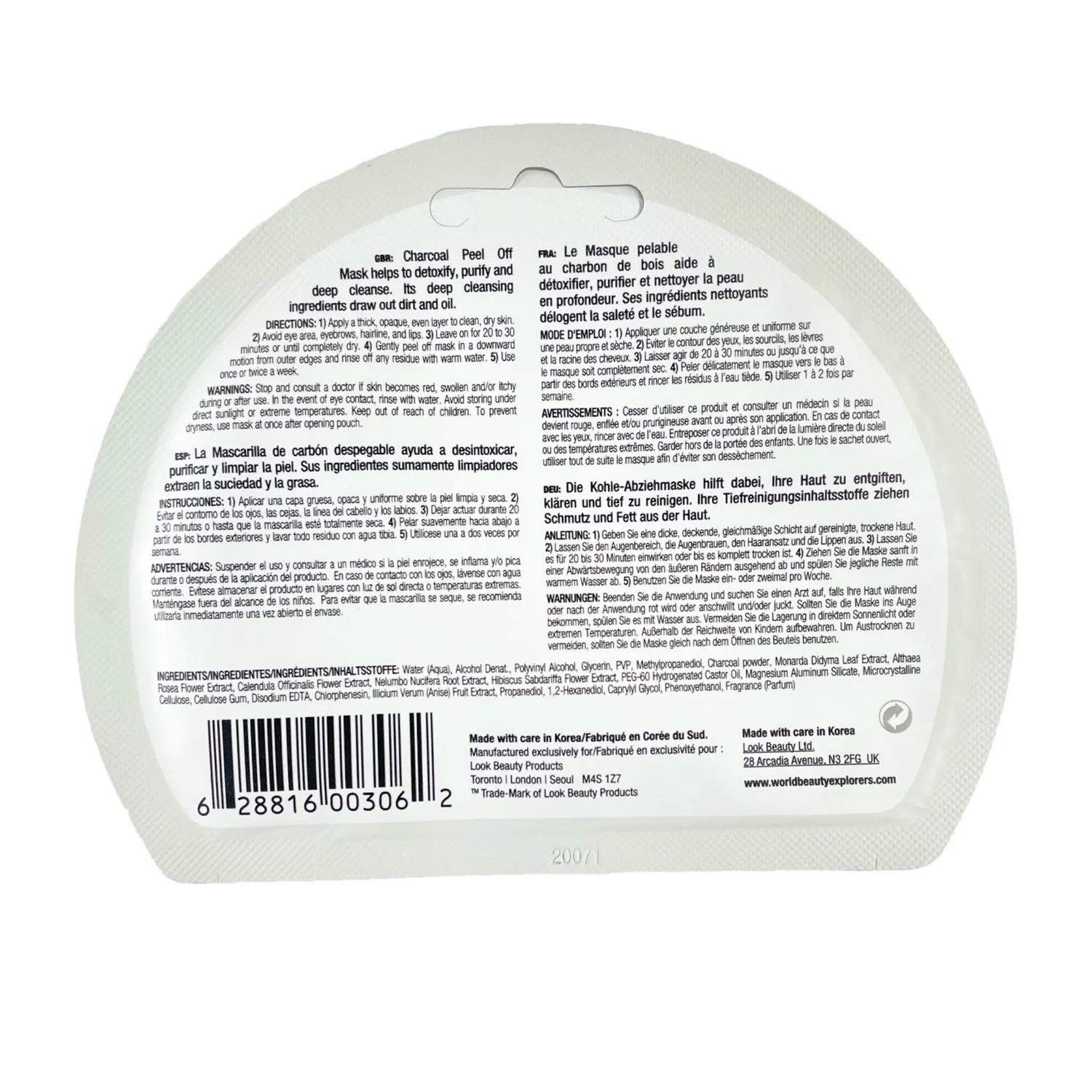 Masque Bar In.gredients Charcoal maschera peel off purificante
