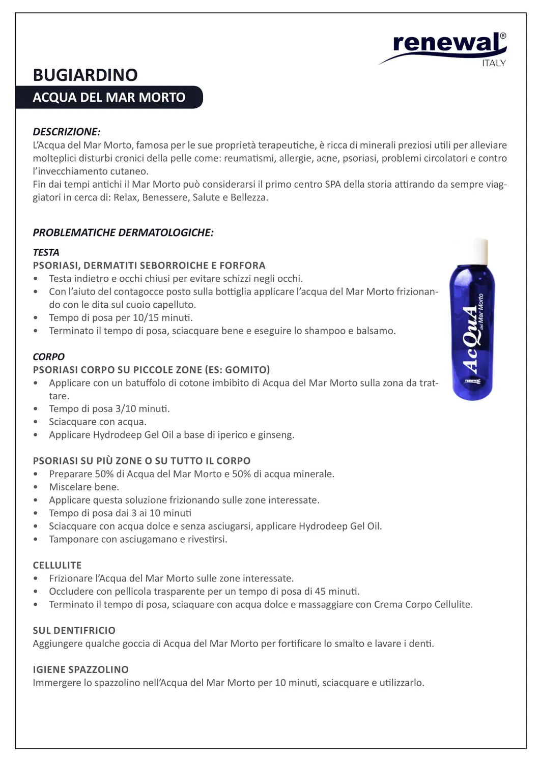 Renewal Acqua Mar Morto 100ml Psoriasi Dermatite