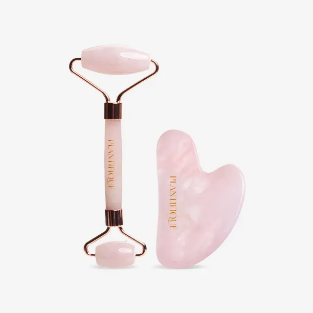 Plantifique Set Rullo Viso Quarzo Rosa e Gua Sha