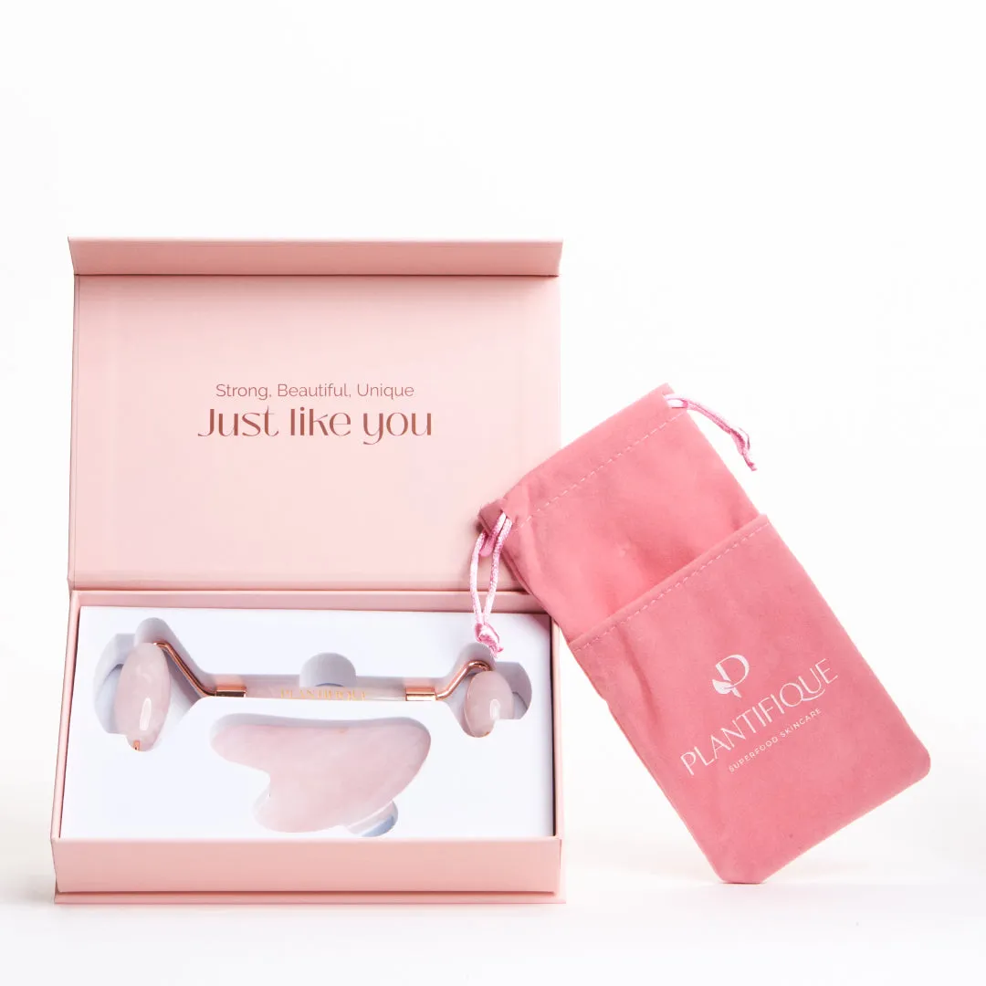 Plantifique Set Rullo Viso Quarzo Rosa e Gua Sha