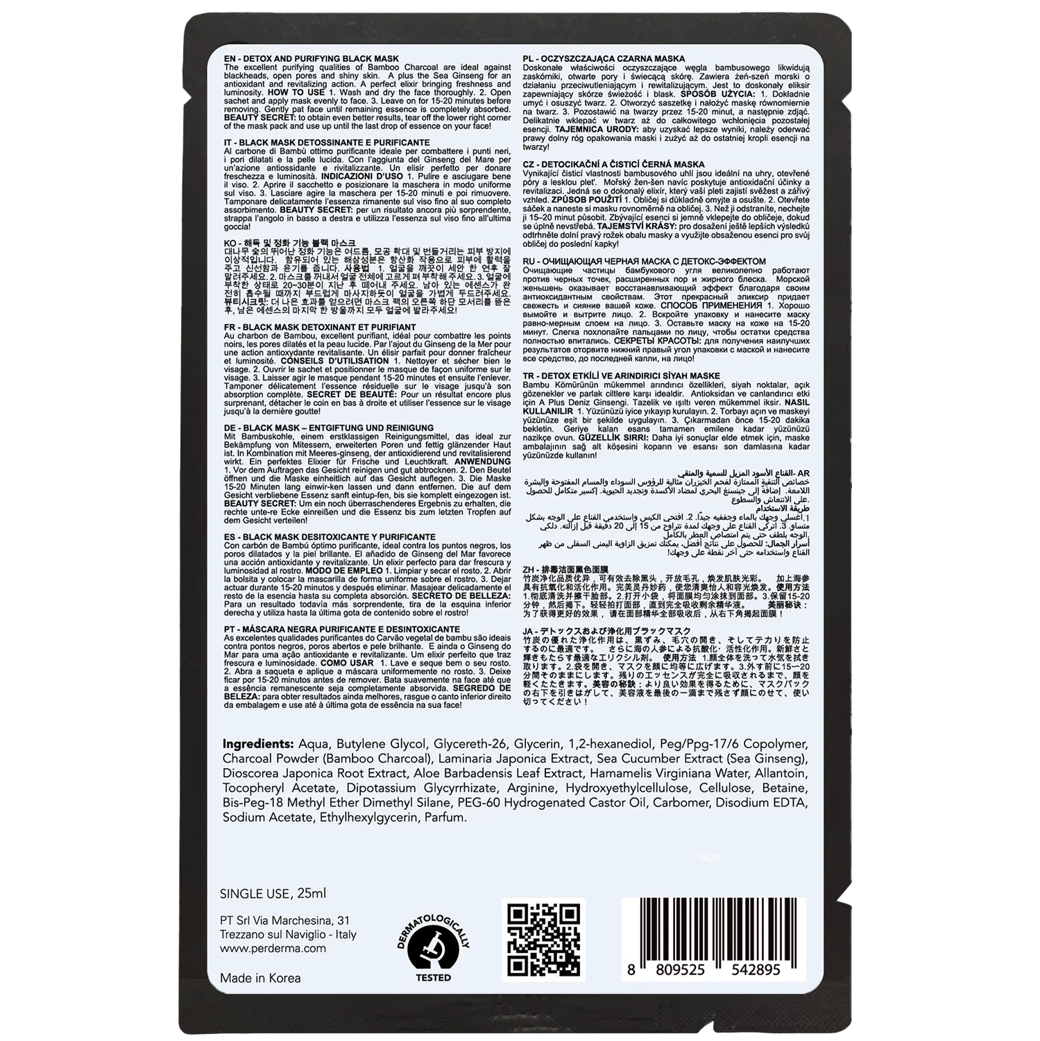 Perderma Black Mask maschera viso carbone detox 15 min