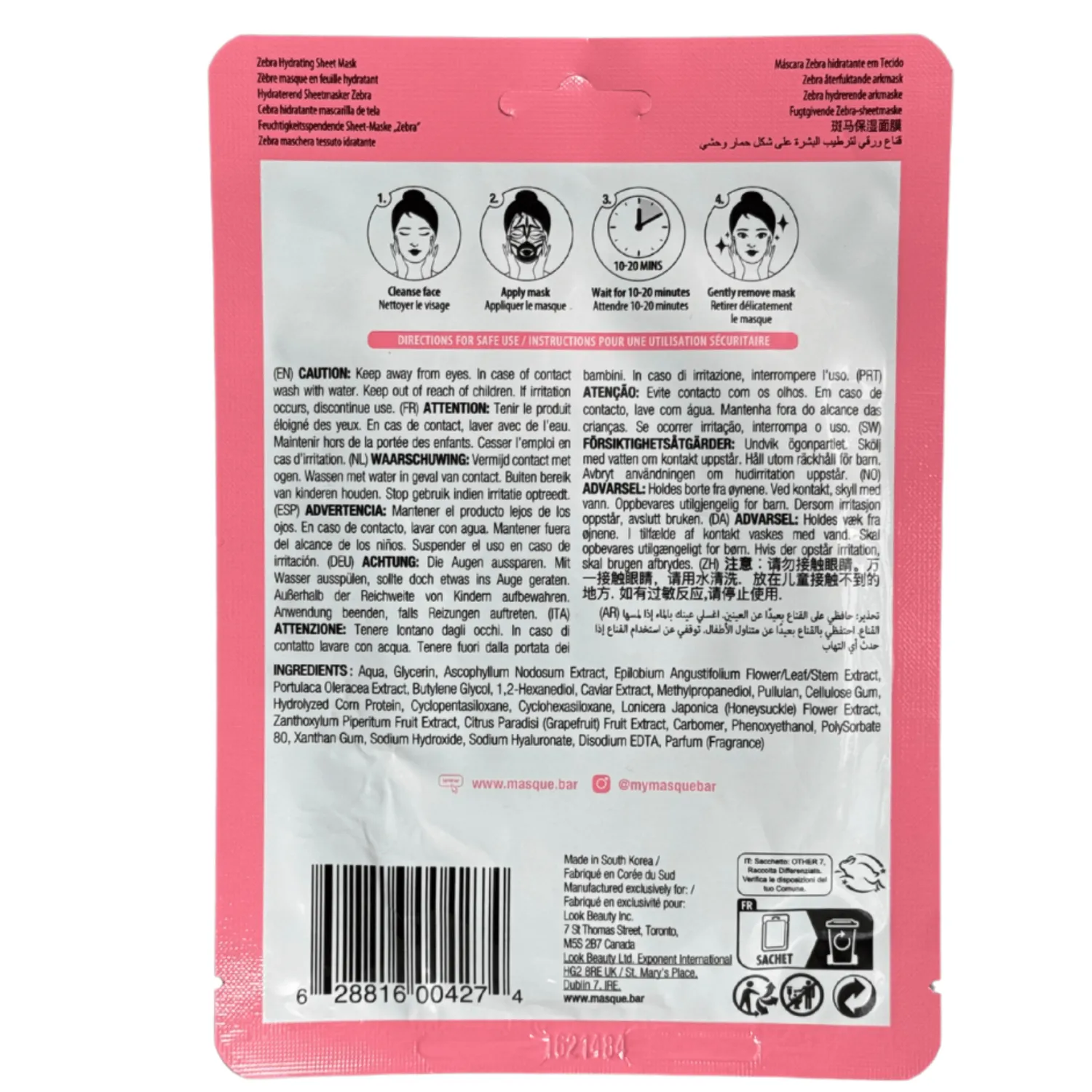 Masque Bar Pretty Animalz Zebra Maschera Viso Idratante