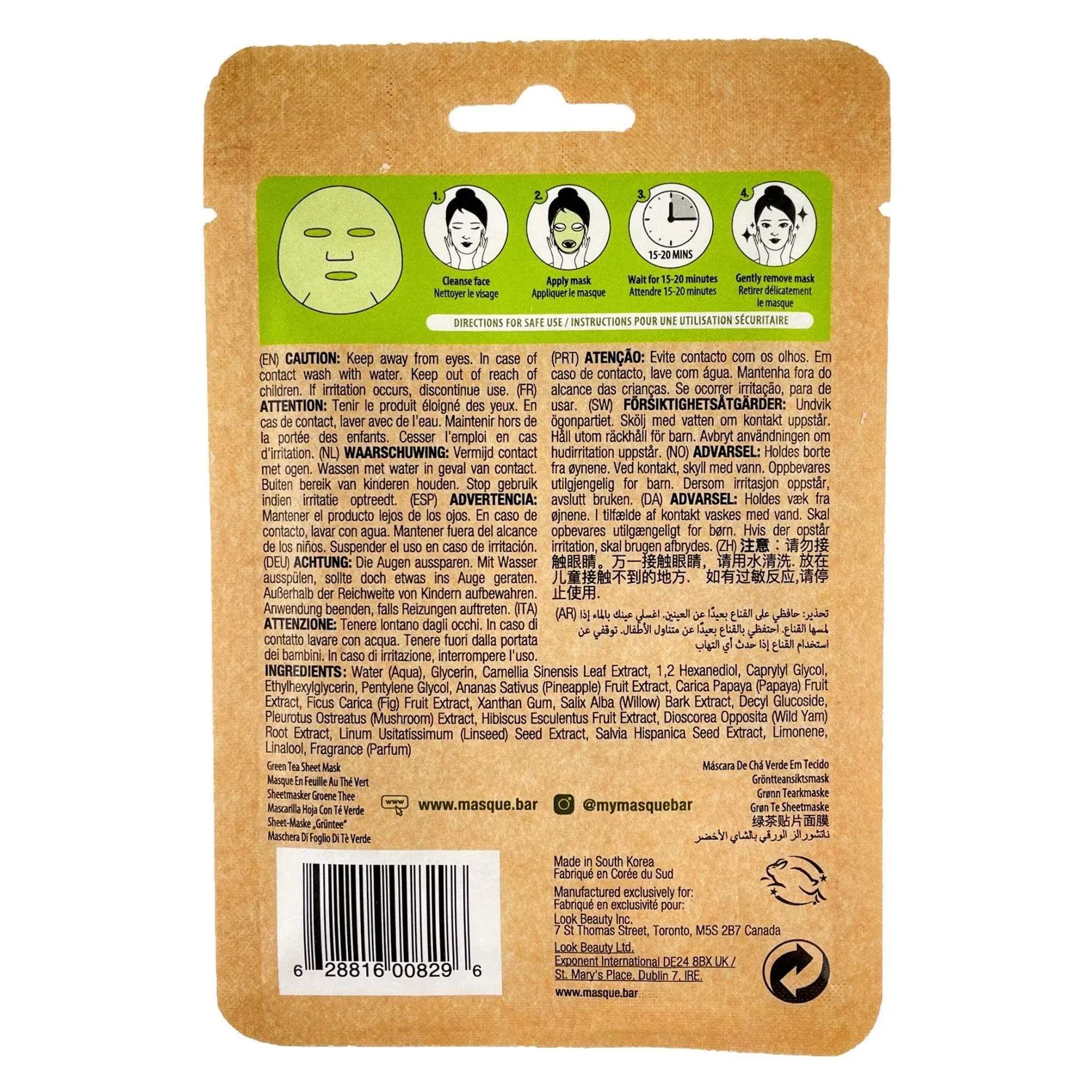 Masque Bar Naturals Green Tea maschera tessuto idratante purificante