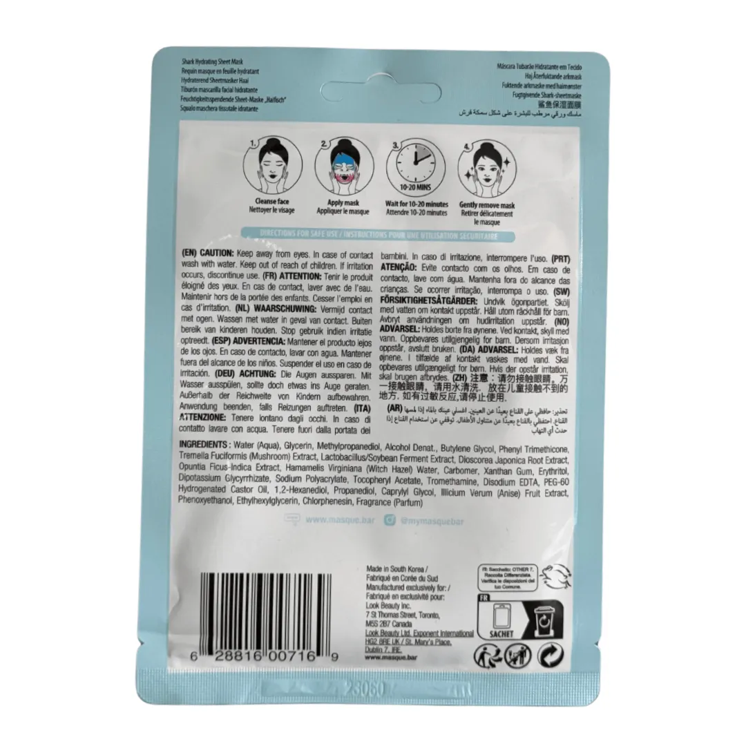 MasqueBAR Pretty Animalz Shark maschera viso monodose idratante