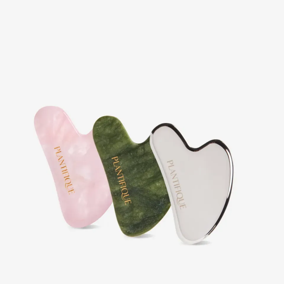 Plantifique Ultimate Gua Sha Trio Pietre Viso Giada Quarzo Acciaio