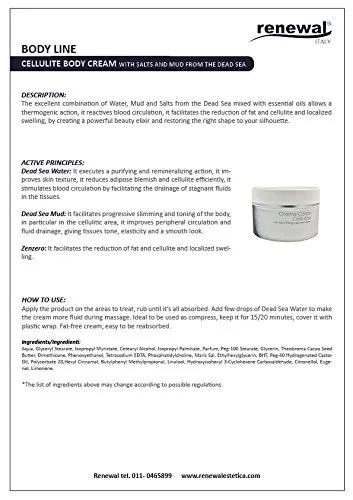 Renewal Crema Corpo Cellulite Fango Zenzero 250ml termogenica