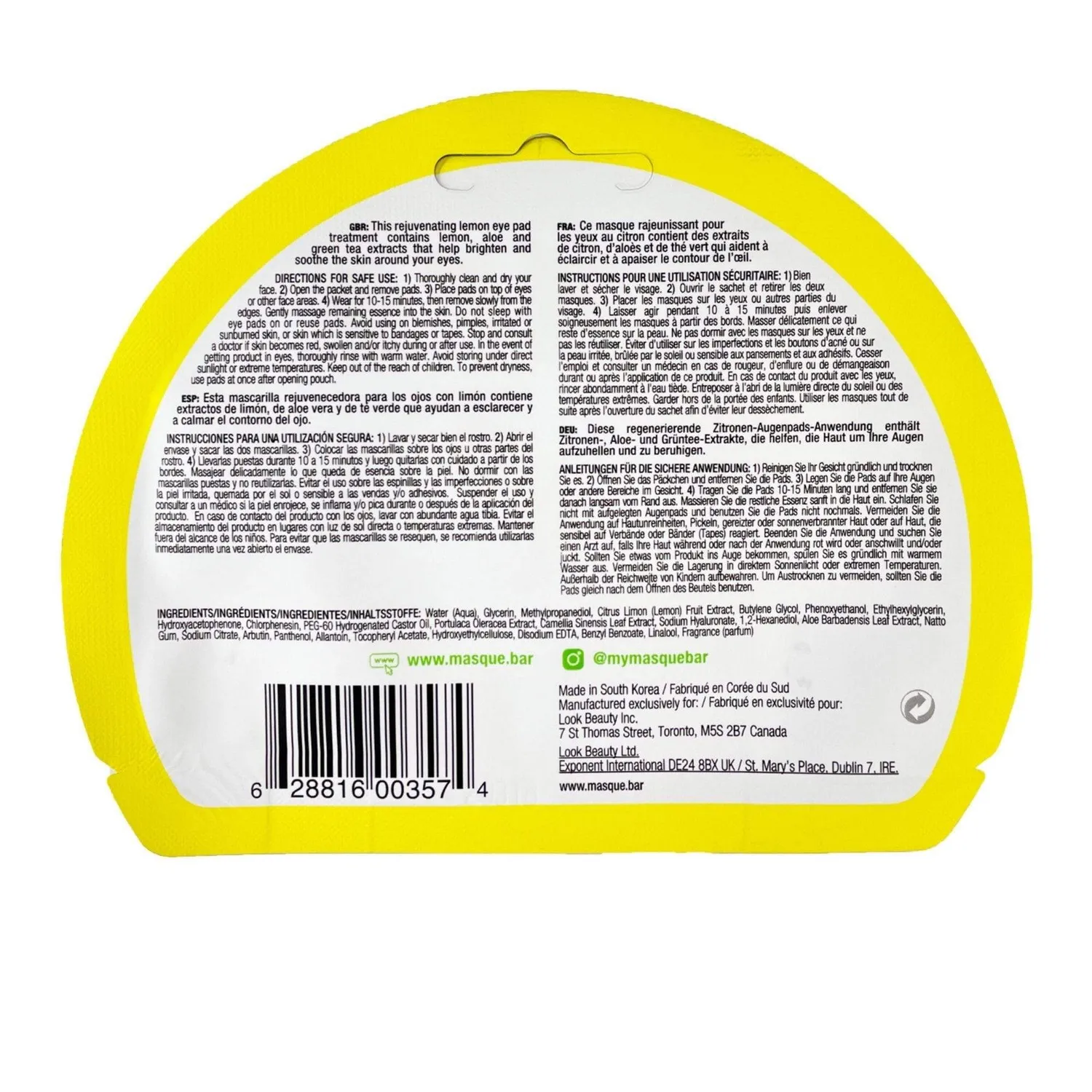 Masque Bar In.gredients Lemon Patch Occhi Limone Illuminanti