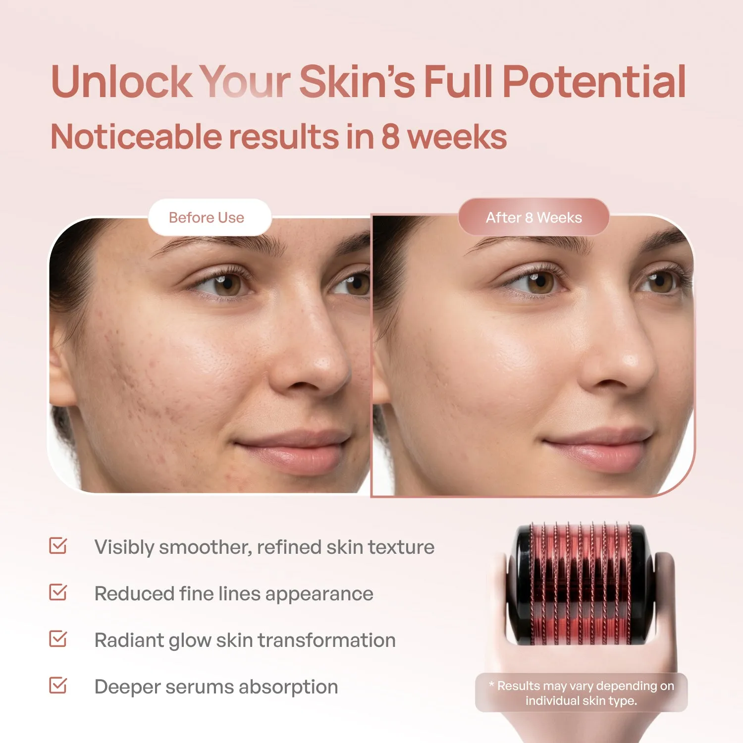 Plantifique Derma Roller rullo viso 0,25 mm rosa 540 aghi
